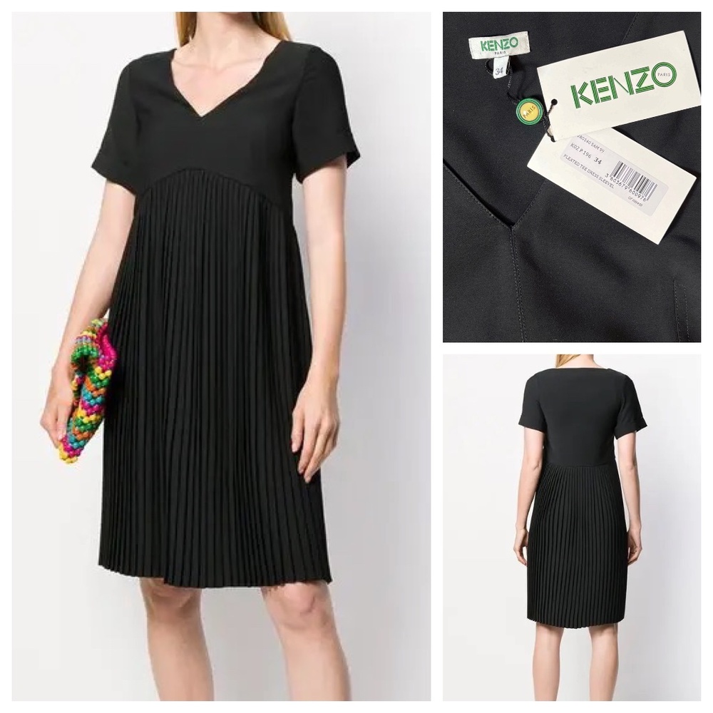 NWT Kenzo Paris Pleated Dress in Black, Women's Size XS / 34